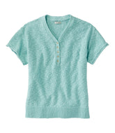 L.L.Bean Outlet | Women's Midweight Cotton Slub Sweater, Henley Short-Sleeve