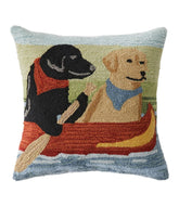 L.L.Bean | Indoor/Outdoor Hooked Pillow, Dogs in Canoe