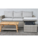 L.L.Bean For Sale | Wicker Storage Sofa and Teak Coffee Table Set